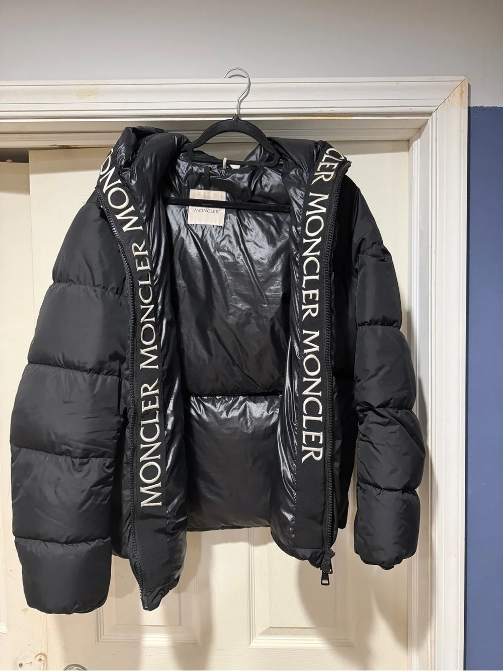 Moncler Black Jacket with Cream Logo Patch